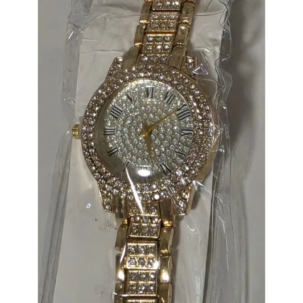 Roman Numeral Quartz Iced Out Rhinestone Watch